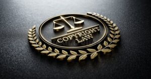 bilancia della giustizia con simbolo copyright