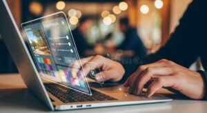 persona che usa un computer con tavolozza grafica