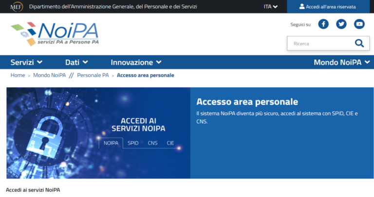 schermo computer con portale noipa aperto