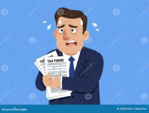 un uomo con espressione preoccupata davanti a documenti fiscali